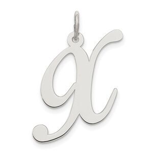 Sterling Silver, Ella Collection, LG Fancy Script Initial X Pendant